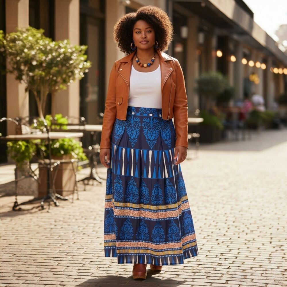 Ashley Stewart Multicolor Boho Maxi Skirt Womens 18/20  Cotton Festival Career